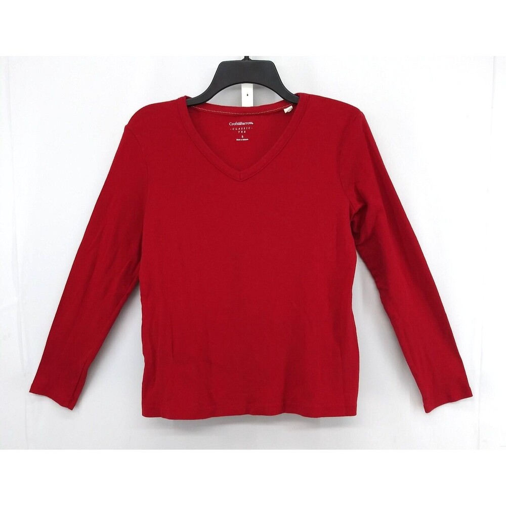 Croft & Barrow Shirt Womens Size S Red Long Sleeve V-Neck Holiday Christmas Top